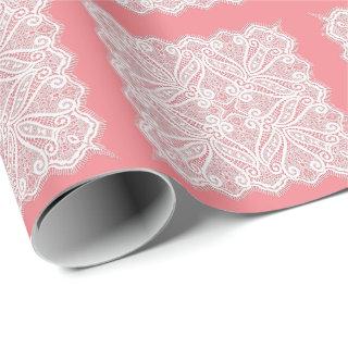 Lace doily look pink white vintage old fashioned