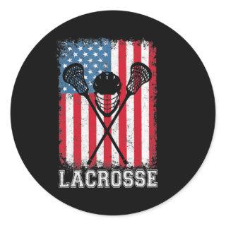 Lacrosse American Flag Lax Helmet Sticks 4th Of Classic Round Sticker