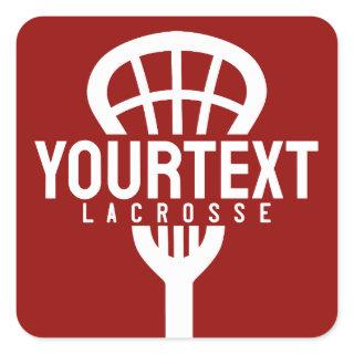 Lacrosse Player CUSTOM TEXT Team Mesh Sport Stick  Square Sticker