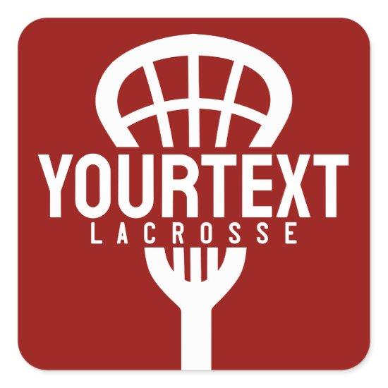 Lacrosse Player CUSTOM TEXT Team Mesh Sport Stick  Square Sticker