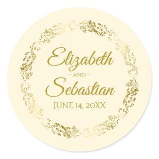Lacy Gold Filigree Elegant Cream Wedding Favor Classic Round Sticker
