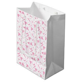 Ladies Golfing Pattern Pink White Preppy Toile Medium Gift Bag