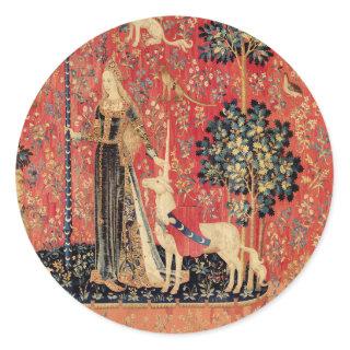 LADY AND UNICORN Fantasy Flowers,Animals Classic Round Sticker