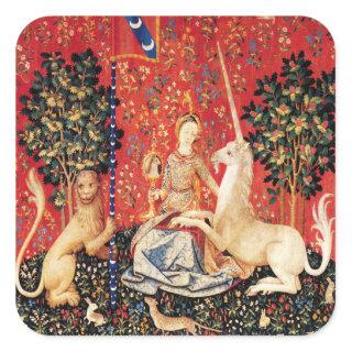LADY AND UNICORN Fantasy Flowers,Animals Square Sticker