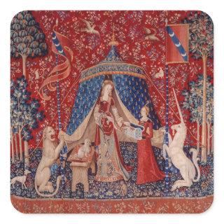 Lady and Unicorn Medieval Tapestry Desire Square Sticker