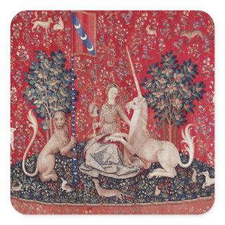 Lady and Unicorn Medieval Tapestry Sight Square Sticker