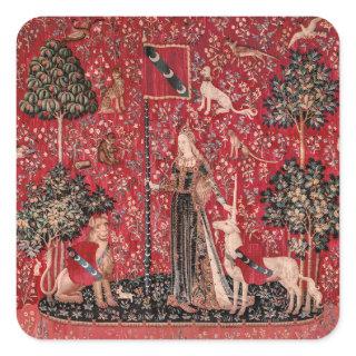 Lady and Unicorn Medieval Tapestry Touch Square Sticker