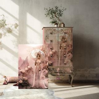 Lady in Pink with a Parasol & Floral Tissue Paper