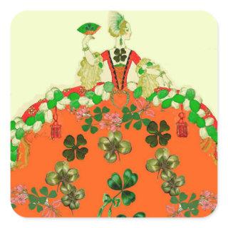 LADY ORANGE AND SHAMROCKS St. Patricks Day Party Square Sticker