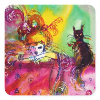 LADY WITH BLACK CAT / Venetian Masquerade Square Sticker