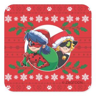 Ladybug & Cat Noir | Holiday Graphic Square Sticker