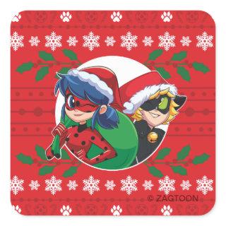 Ladybug & Cat Noir | Holiday Graphic Square Sticker