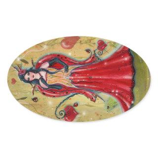 Ladybug Fairy Heart valentine fairy by Renee   Oval Sticker