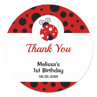 Ladybug Red Black Polka Dots Kids Birthday  Classic Round Sticker
