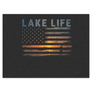 Lake Life Fisherman Sunset American Flag Bass Fish Tissue Paper