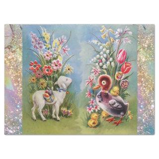 LAMB,LITTLE DUCK,CHICKENS,EASTER EGGS WITH FLOWERS TISSUE PAPER