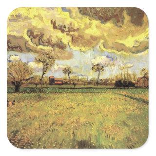 Landscape Under a Stormy Sky by Vincent van Gogh Square Sticker