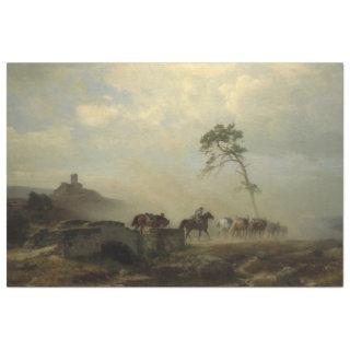 Landscape with Castle Ruins and Horse Riders Tissue Paper
