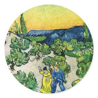 Landscape with Couple Walking by Vincent van Gogh Classic Round Sticker