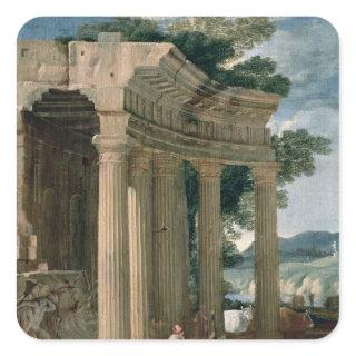 Landscape with ruins and a shepherd square sticker