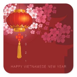 Lanterns Hao Dao Happy Vietnamese New c Year SqS Square Sticker