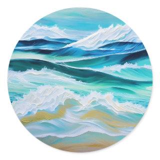 Large beautiful waves in sea classic round sticker