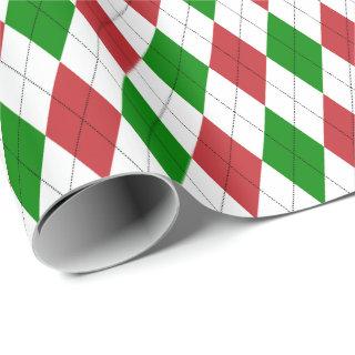Large Dark Red, Green and White Argyle