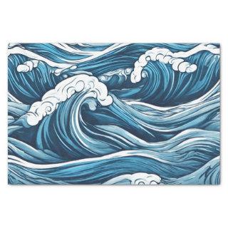 Large Foamy Blue Ocean, Sea Waves Abstract  Tissue Paper