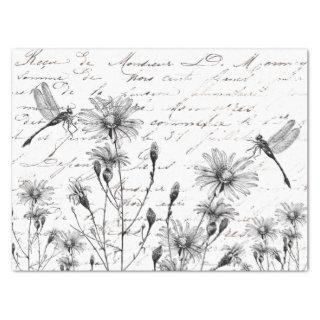 LARGE French Script Wildflower Dragonfly Decoupage Tissue Paper