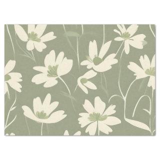 Large Modern Light Sage White Wildflower Tissue Paper