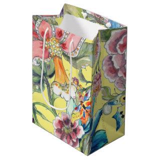 Large Print Tropical Floral Yellow Watercolor Art Medium Gift Bag