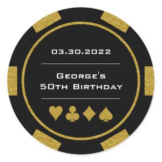 Las Vegas Casino Poker Chip Gold Black Birthday Classic Round Sticker