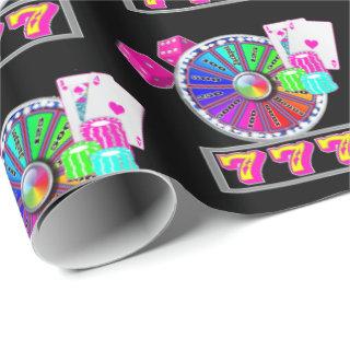Las Vegas Casino Wheel, Blackjack, Dice Neon Color