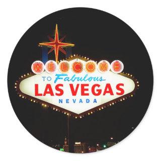 Las Vegas Sign Lit Up At Night Photo Classic Round Sticker