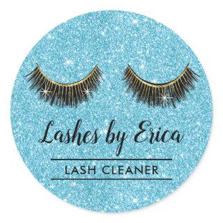 Lash Cleaner Eyelash Extensions Aqua Teal Glitter Classic Round Sticker