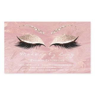 Lash Extension Makeup Beauty Marble Pink Glitter Rectangular Sticker