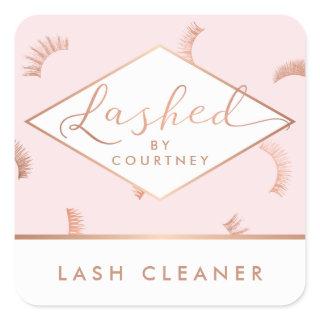Lashed Text Lashes Pattern Pink/Rose Gold Square Sticker