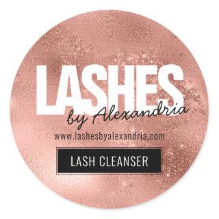 Lashes Lash Cleaner Rose Gold Sparkle Glitter Name Classic Round Sticker