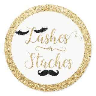 Lashes or Staches Baby Shower Gender Reveal Favor Classic Round Sticker