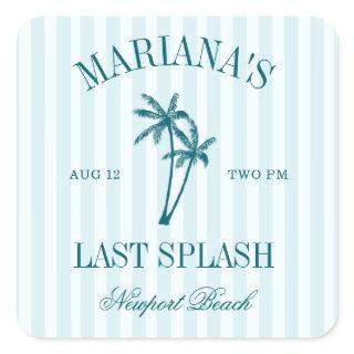Last Splash Blue Teal Palms Bachelorette Square Sticker