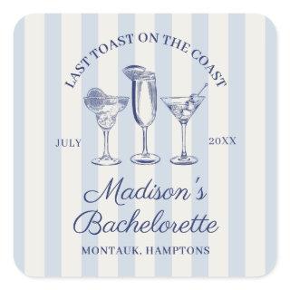 Last Toast On The Coast Dusty Blue Striped Square Sticker