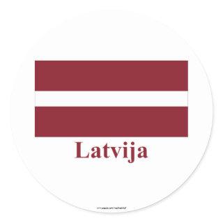 Latvia Flag with Name in Latvian Classic Round Sticker
