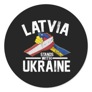 Latvia Stands With Ukraine Ukrainian Latvian Flag  Classic Round Sticker