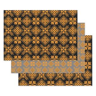 Latvian Vintage black, orange, gray folk art  Sheets