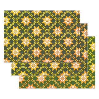 Latvian Vintage green folk art Auseklis pattern   Sheets