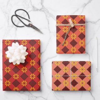 Latvian Vintage orange and black folk art pattern  Sheets