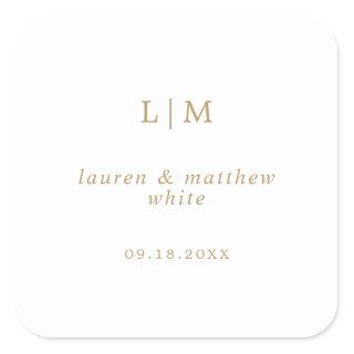 Lauren Gold Monogram Elegant Wedding Square Sticker