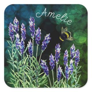 Lavender and Bumblebee painted with watercolors Square Sticker