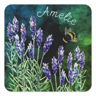 Lavender and Bumblebee painted with watercolors Square Sticker