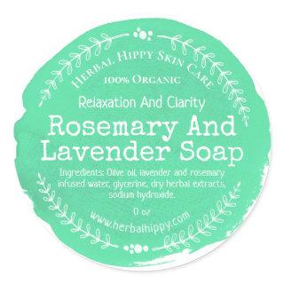 Lavender And Rosemary Green Watercolor Leaf Soap Classic Round Sticker